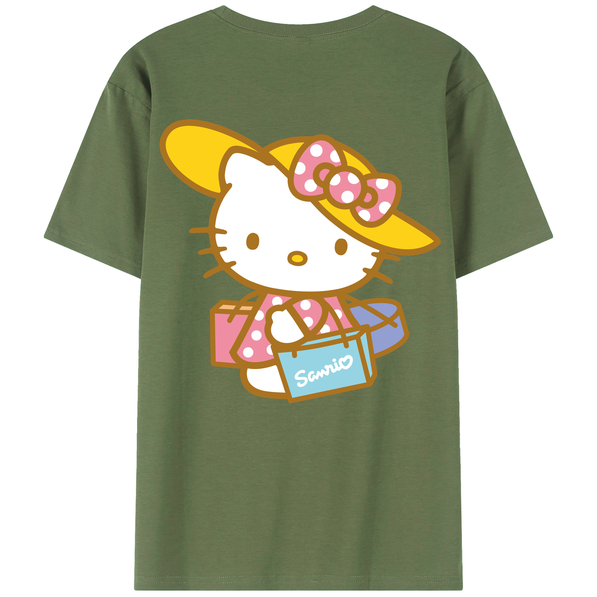 （画像用） Hello Kitty ハローキティ 綿100％ メンズ半袖Tシャツ（バックプリント） 通気性